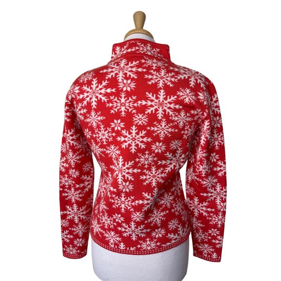 NEVE Ski Snowflake Quarter Zip Wool Sweater Red Orange  Medium - Picture 3 of 5